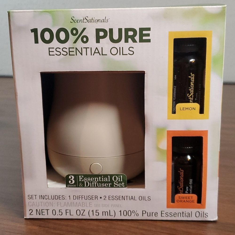 NEW ScentSationals Oil & Diffuser Set with Lemon & Sweet Orange Essential Oils